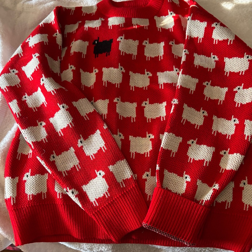 Red Sheep Pattern Sweater